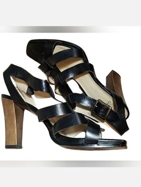 Circa Joan & David black leather block heel sandals 10
